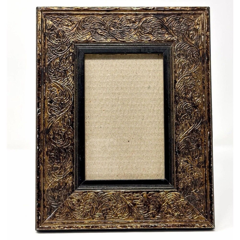Vintage Ornate Victorian Gold Metal Picture Frame 4x6 Old World Floral Embossed